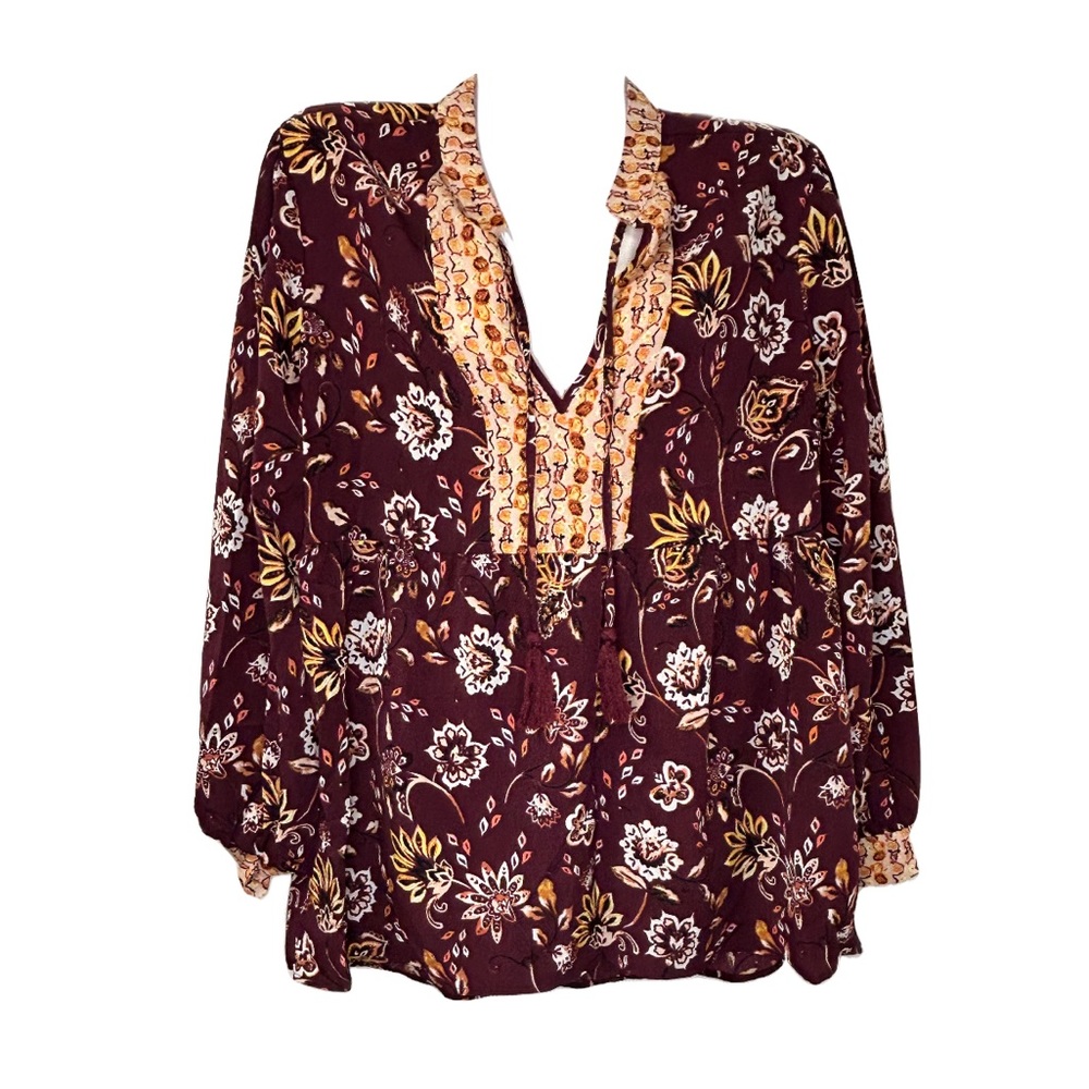 Dip Women's Multicolor 100% Polyester Long Sleeve Floral Print Top Size Medium